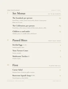 Banquet menu template in the Upscale Contemporary design