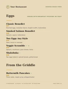 Brunch menu template in the Casual Café design
