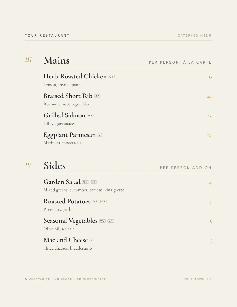 Upscale Contemporary catering menu menu template, second menu page