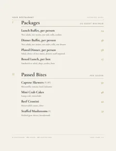 Catering menu template in the Upscale Contemporary design