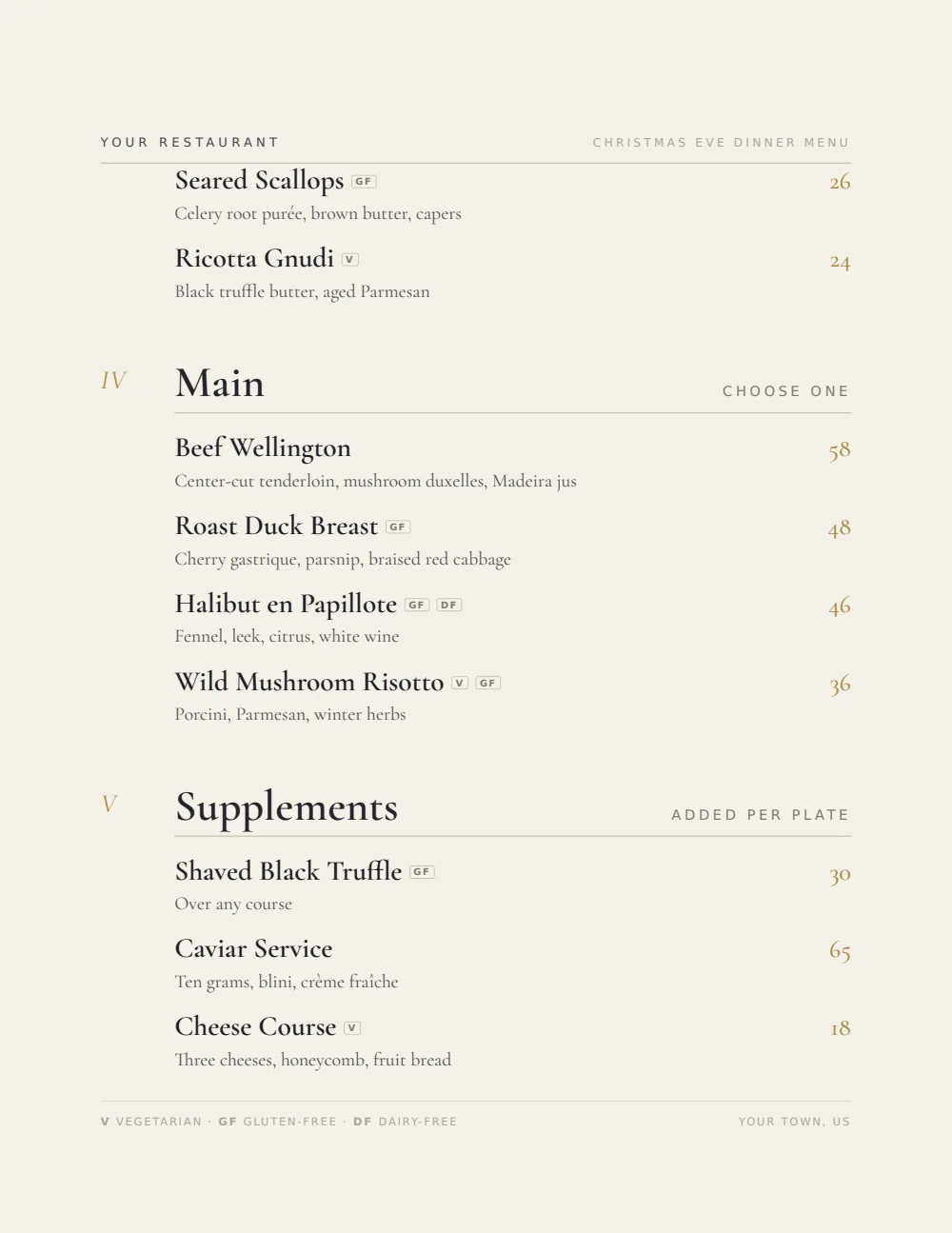 Upscale Contemporary Christmas menu menu template, second menu page