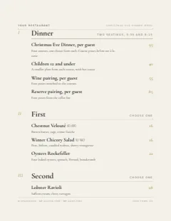 Christmas menu template in the Upscale Contemporary design