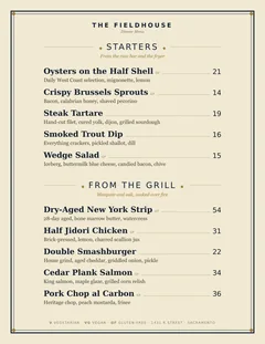 Steakhouse menu template in the Classic American design