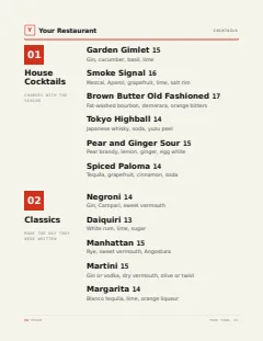 Cocktail menu template in the Modern Asian design
