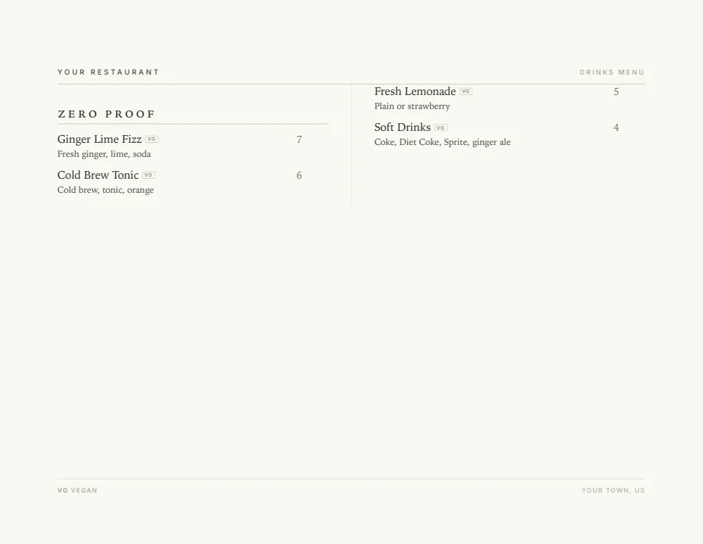 Elegant Landscape drink menu menu template, second menu page