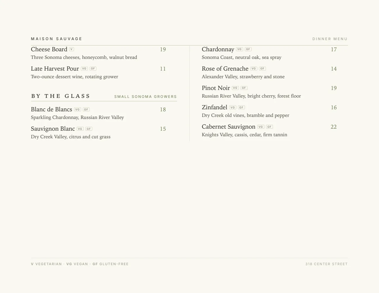 Elegant Landscape wine bar menu template, second menu page