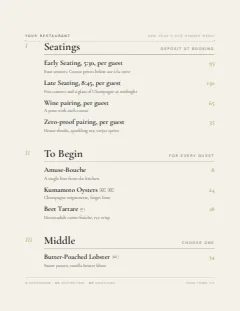 New Year’s Eve menu template in the Upscale Contemporary design