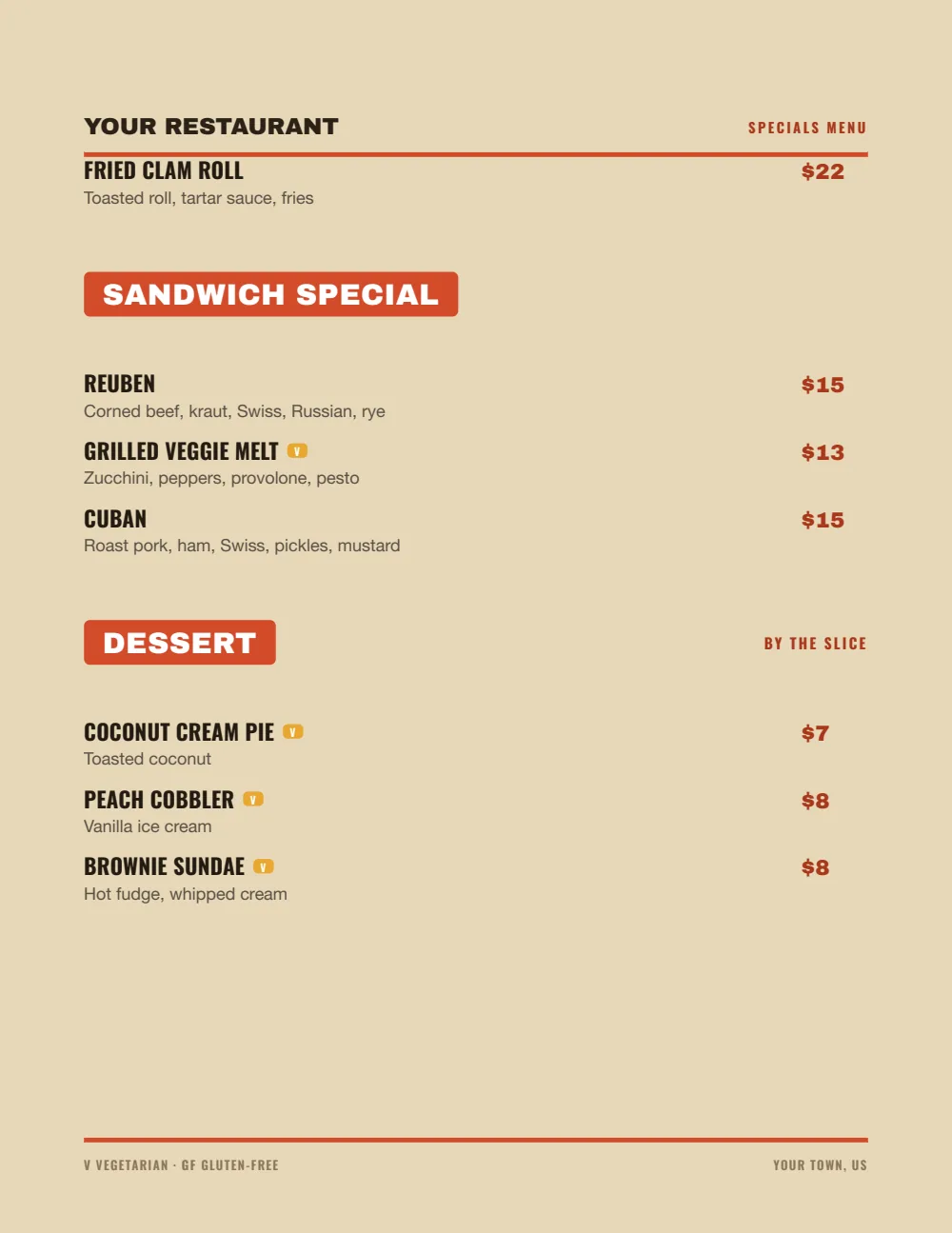 Food Truck specials board menu template, second menu page