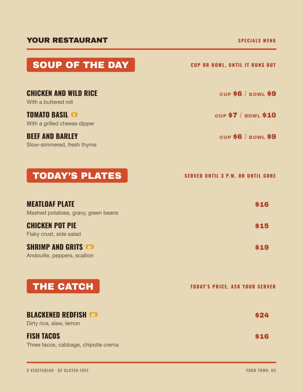 The sample specials board, a real Gaslamp render