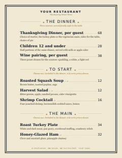 Thanksgiving menu template in the Classic American design