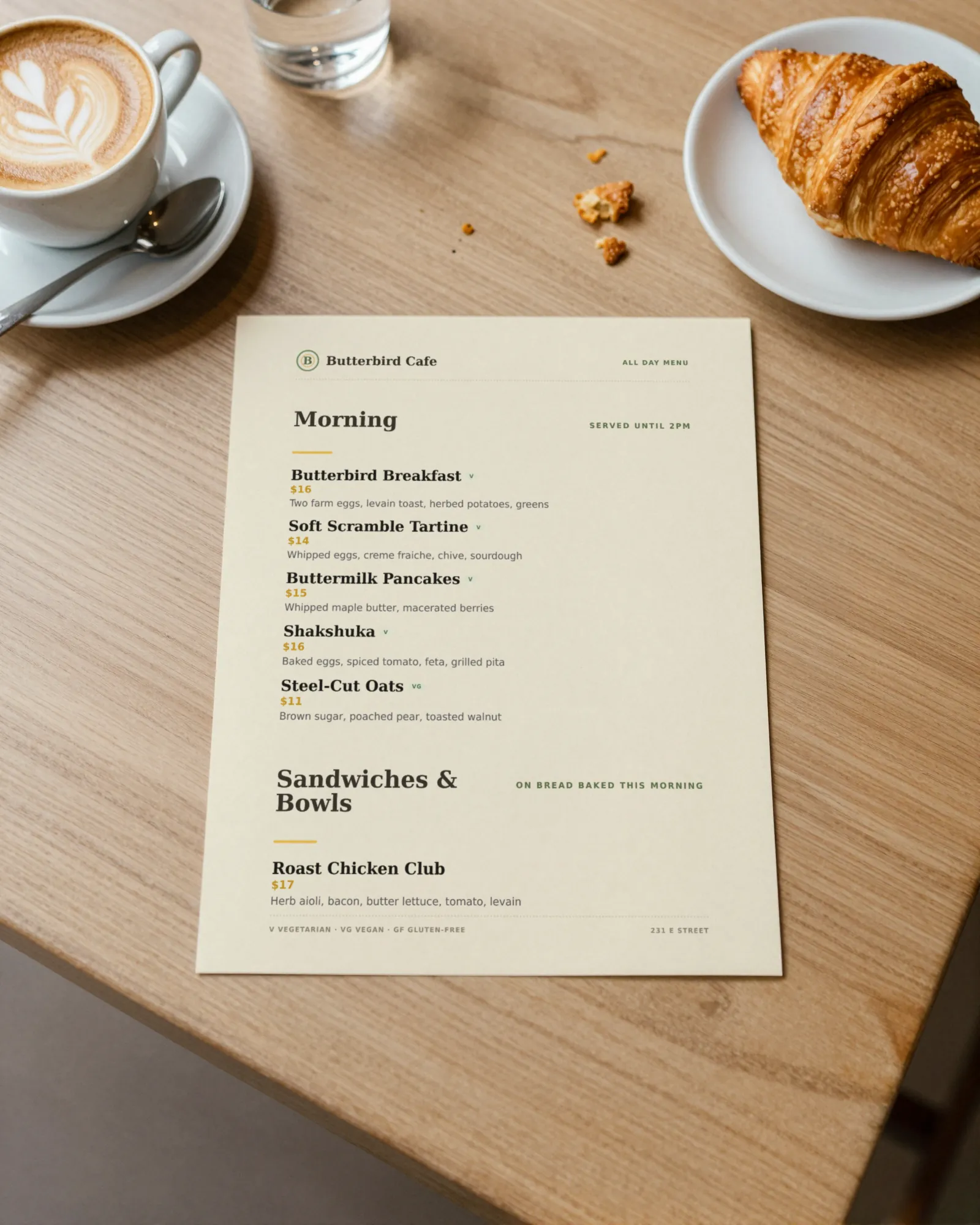 The Casual Café design on a restaurant table. Illustrative scene with a real Gaslamp render.