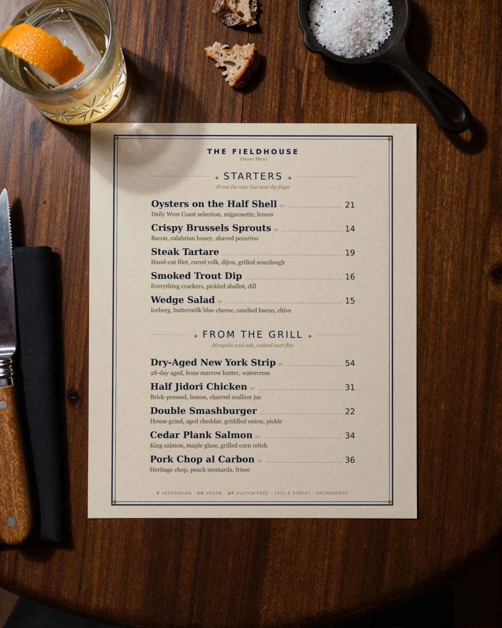 The Classic American design on a restaurant table. Illustrative scene with a real Gaslamp render.