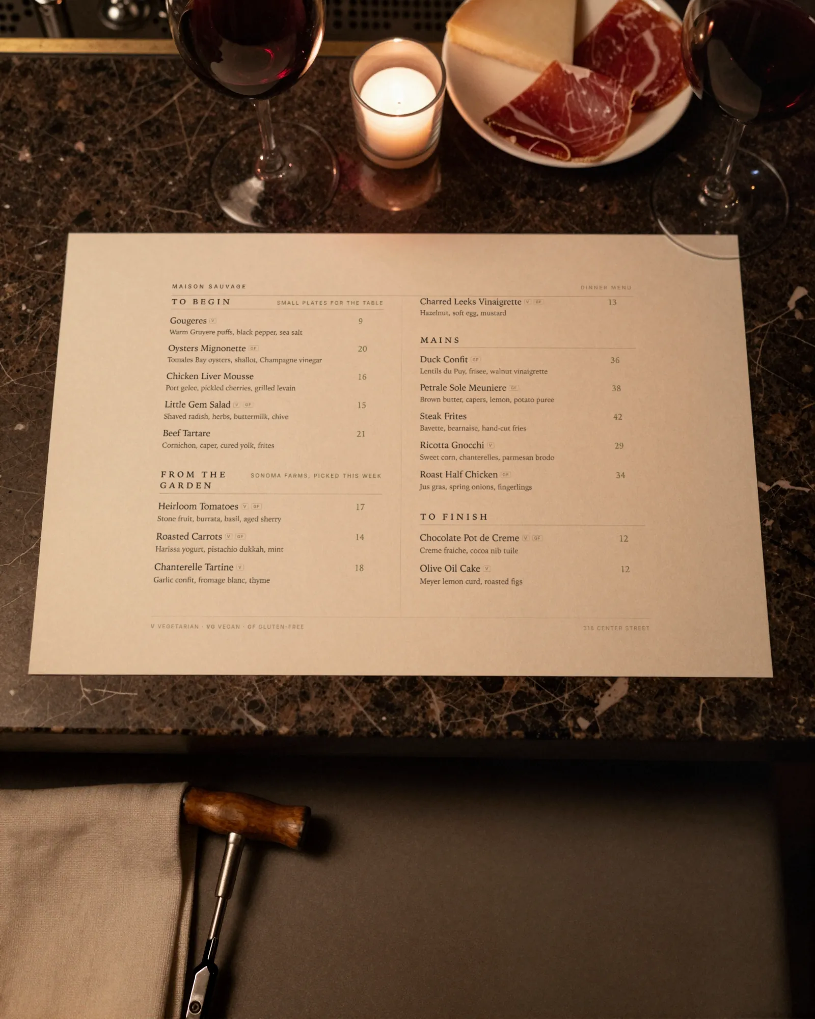 The Elegant Landscape design on a restaurant table. Illustrative scene with a real Gaslamp render.