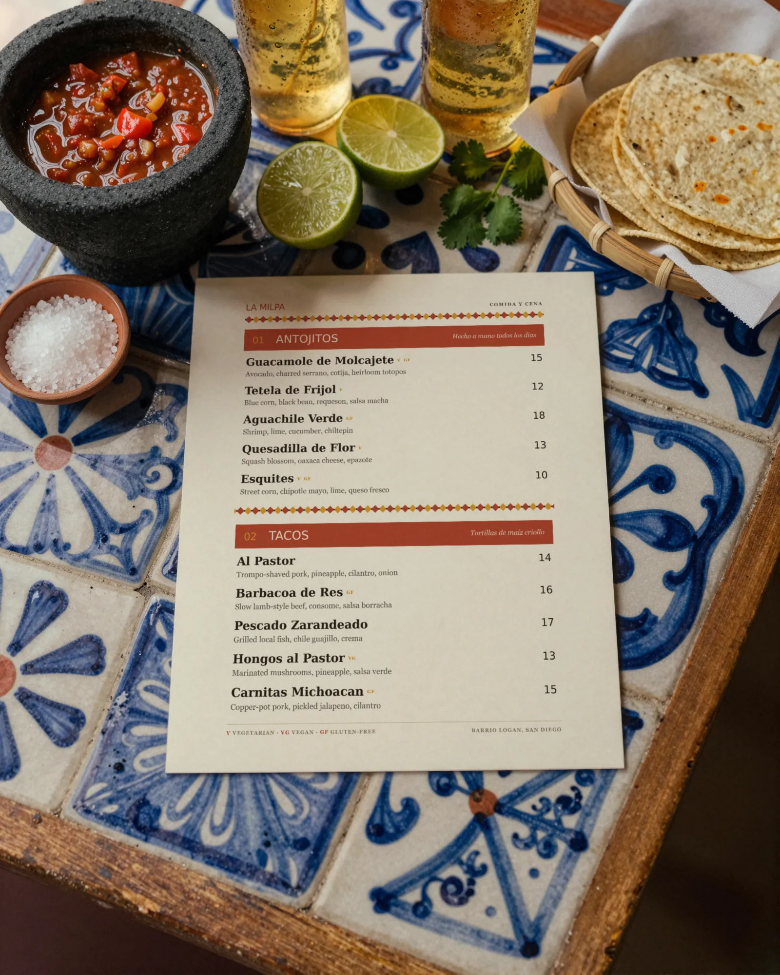 The Latin American design on a restaurant table. Illustrative scene with a real Gaslamp render.