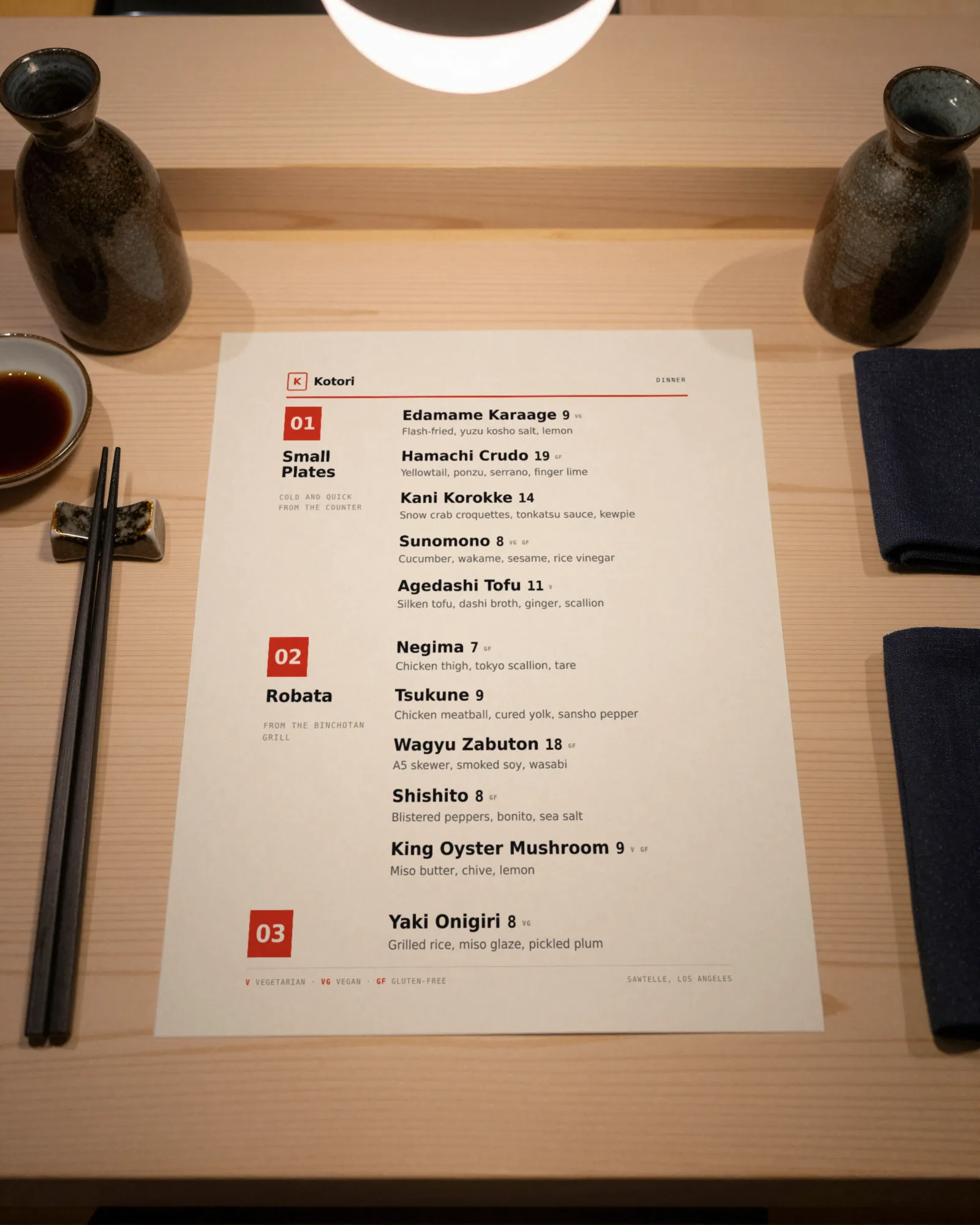The Modern Asian design on a restaurant table. Illustrative scene with a real Gaslamp render.